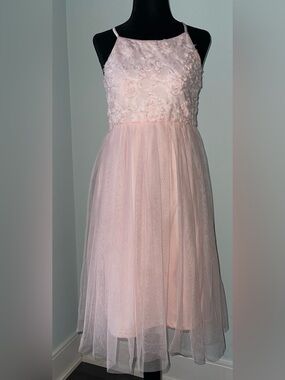 Girls Pink Tulle Floral Bodice Dress